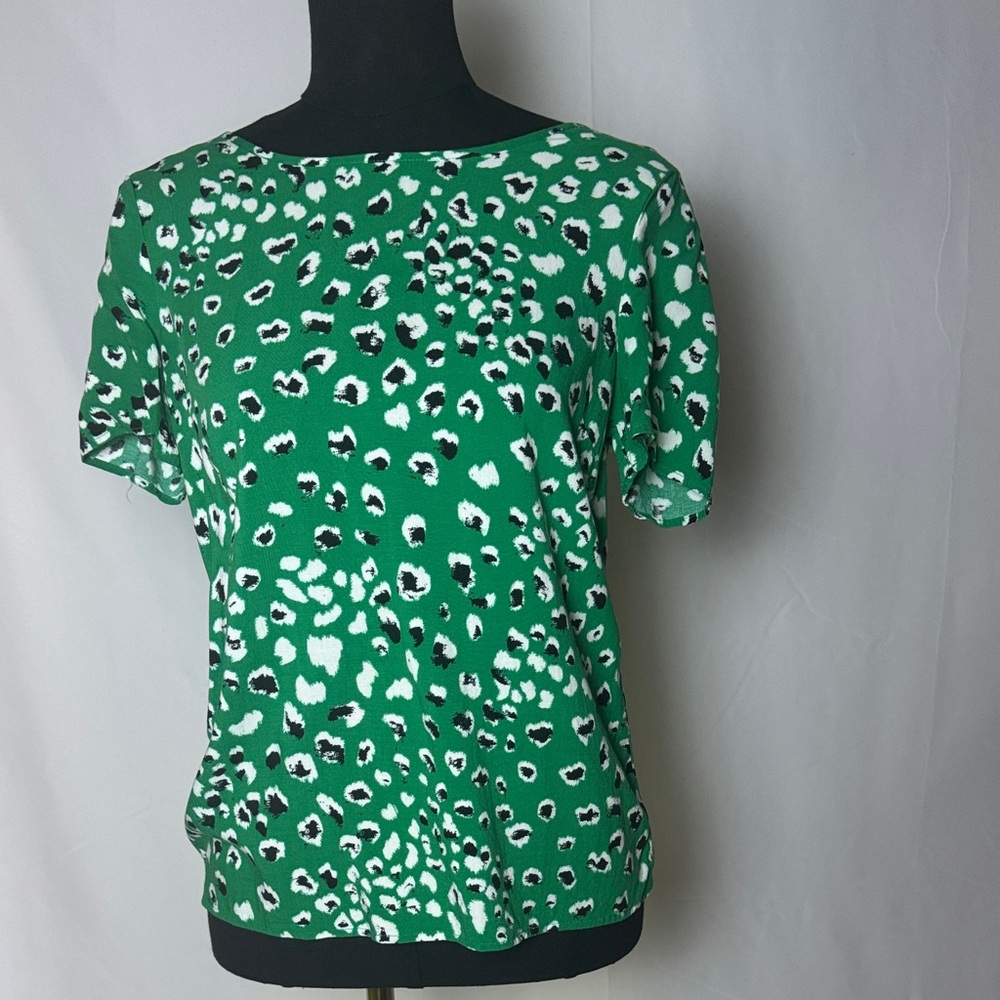 VILA Green Animal Print Short Sleeve Top
